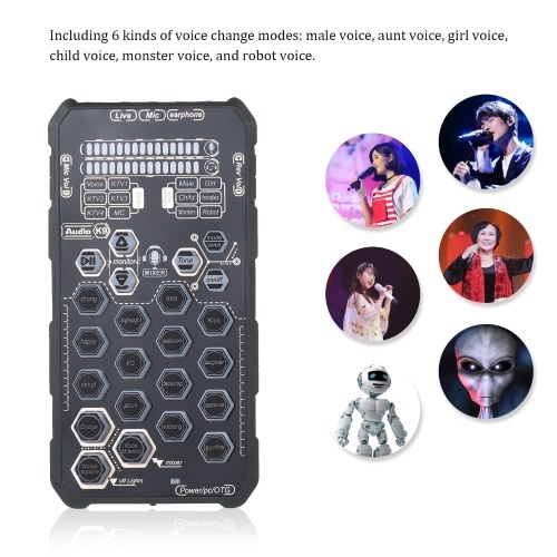 Live Sound Card Handheld Outdoor Portable DSP Sound Card Effect Device Audio Mixer Voice Changer Audio Card Sound Changer for Mobile Phone and Computer Singing Live-streaming 