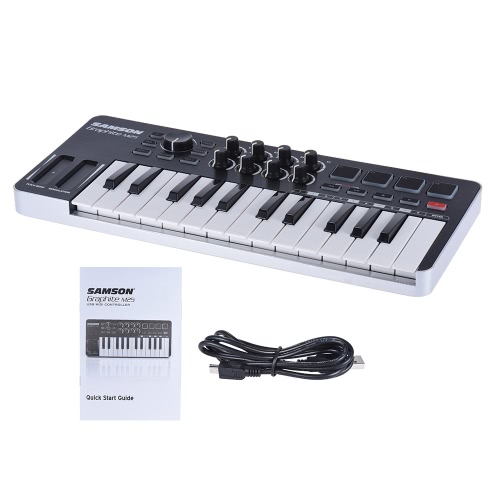 

САМСОН Графит M25 Ультра-портативный мини 25-Key USB MIDI контроллера клавиатуры с USB-кабель (4 колодки / 8 Назначаемые Knobs)