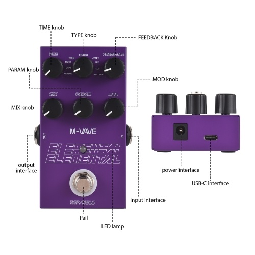 M-VAVE ELEMENTAL Delay Pedal: 9 Delay Effects, High-Performance DSP & Easy Control Knobs 