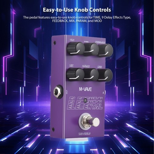 M-VAVE ELEMENTAL Delay Pedal: 9 Delay Effects, High-Performance DSP & Easy Control Knobs 