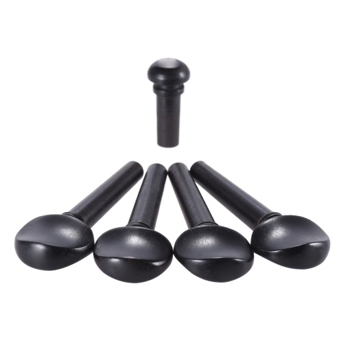 4/4 Size Ebony Wood Violin Fiddle Tuning Pegs Endpin Set Replacement Black