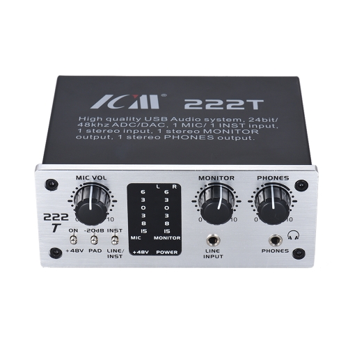 

ICM 222T 2-Channel USB Audio System Interface External Sound Card +48V phantom power DC 5V Power Supply for Computer Smartphone With USB Cable