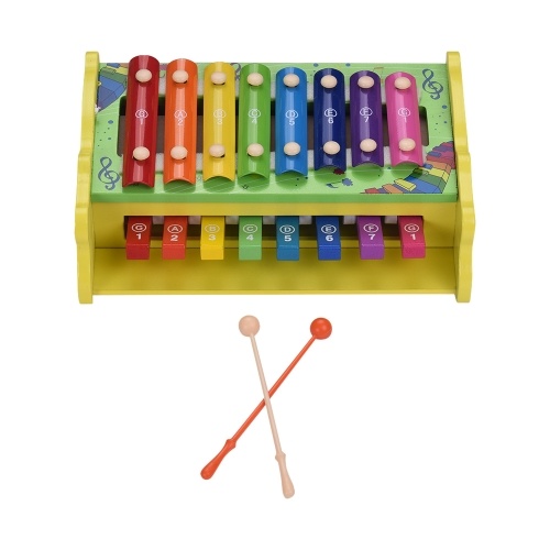 Multifunctional 2-in-1 Wooden Xylophone Glockenspiel 8 Notes