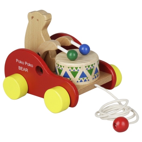 Wooden Bear Drum Pull Along Toy