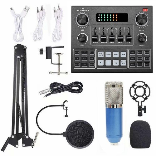 

Multifunctional Live V9 Sound Card and BM800 Suspension Microphone Kit Broadcasting Recording Condenser Microphone Set Intelligent Webcast Live Sound Card for Computers and Mobilephone