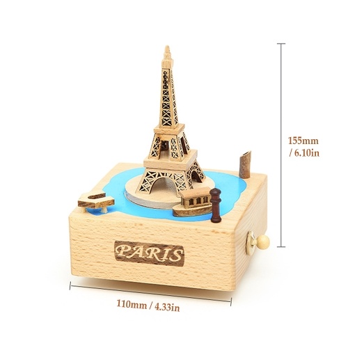 Eiffel Tower Music Box Stem-winding Musical Box Beech Wood Music Box Dancer Moving Magnetic Boat Mechanical Wind-up Toggle Switch Melody Castle in the Sky Excellent Gifts & Decorations