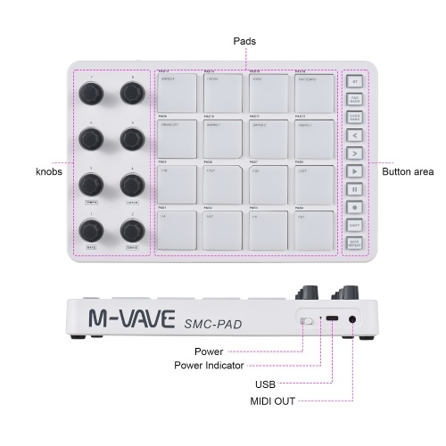M-VAVE MIDI Controller Strike Pad RGB Backlight MIDI Keyboard Portable MIDI Pad SMC-PAD 