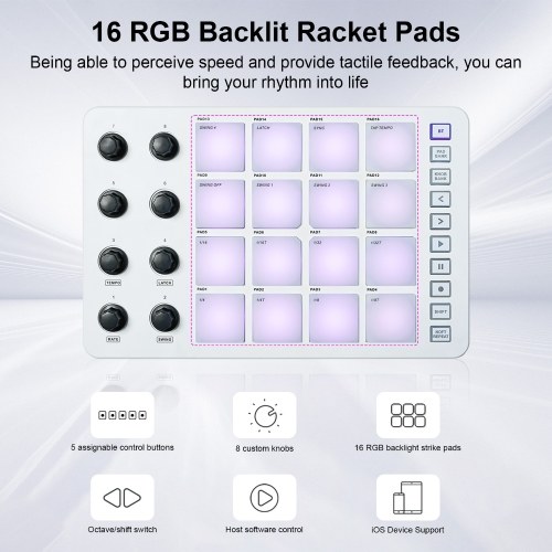 M-VAVE MIDI Controller Strike Pad RGB Backlight MIDI Keyboard Portable MIDI Pad SMC-PAD 
