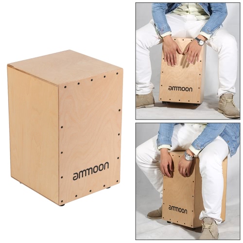 ammoon Wooden Drum Box Cajon Hand Drum Persussion Instrument with Stings Rubber Feet 30 * 31 * 48cm