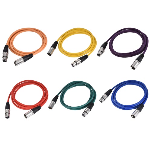 ammoon 2m/ 6.6ft XLR Male to Female Cable Cord Straight Plugs for Microphone Mixer Loudspeaker Amplifier Equalizer, 6-Pack in 6 Colors