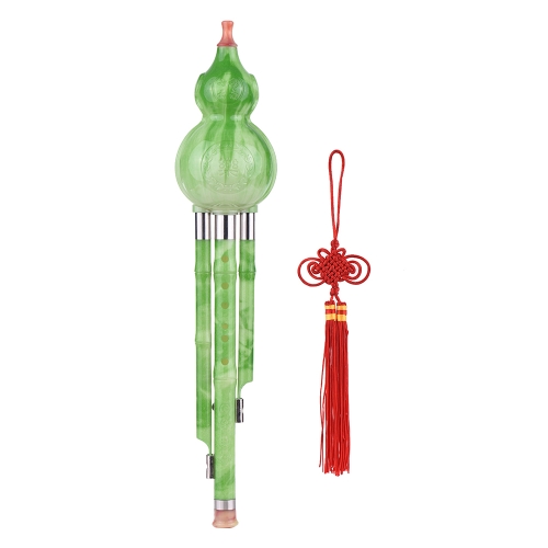 Exquisite Chinese Hulusi Gourd Cucurbit Flute Ethnic Wind Musical Instrument Key of C Imitation Jade with Case for Beginner Music Lovers as Gift