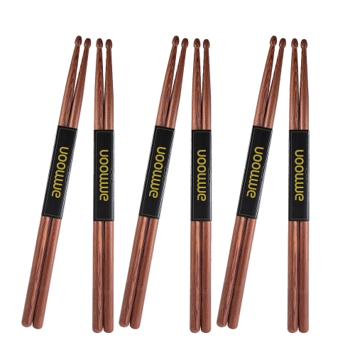 

ammoon 6 Pair of 5A Wooden Drumsticks Drum Sticks Mahogany Wood Drum Set Accessories
