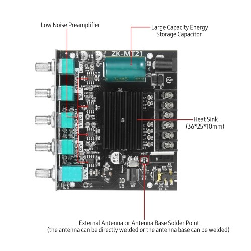 ZK-MT21 50W*2+100W 2.1 Sound Channel BT Digital Power Amplifier Module Stereo Wireless BT Audio Amplifier DIY Board Power Amp Board High/Bass Regulation with Case DIY Kit