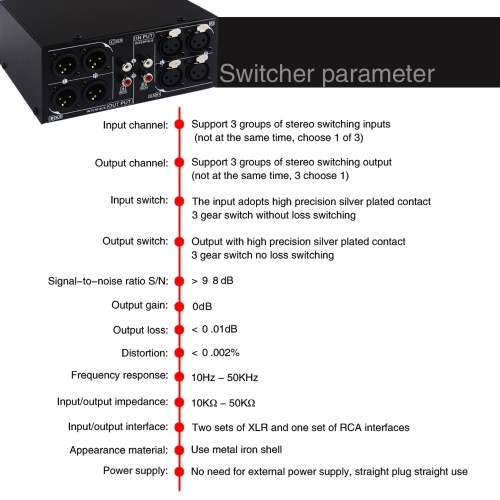 3 Input to 3 Output Fully Balanced XLR Signal Passive Stereo Selector 