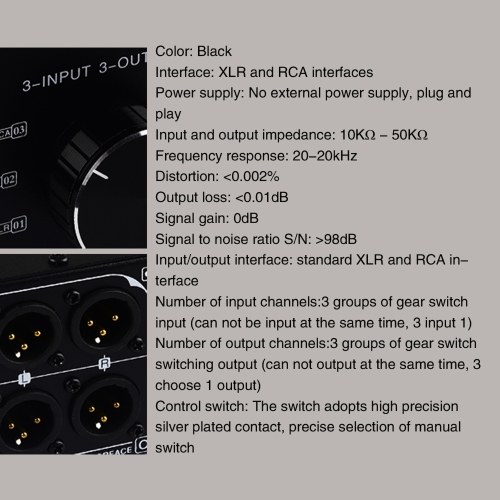 3 Input to 3 Output Fully Balanced XLR Signal Passive Stereo Selector 