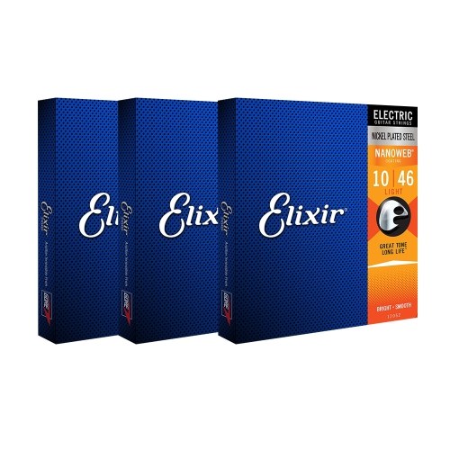 

3 Sets Elixir 12052 Nanoweb Coating Nickel Plated Steel Electric Guitar Strings Light 10-46 18 Strings