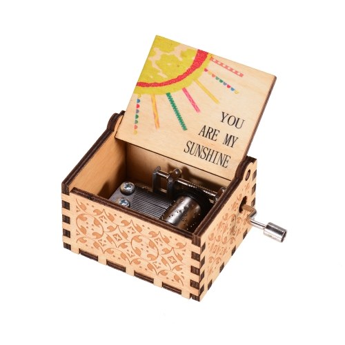 

Mini Wood Music Box Hand Crank Engraved Vintage Box