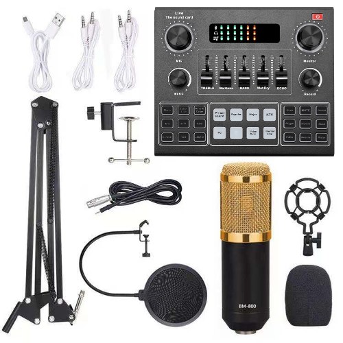 

Multifunctional Live V9 Sound Card and BM800 Suspension Microphone Kit Broadcasting Recording Condenser Microphone Set Intelligent Webcast Live Sound Card for Computers and Mobilephone