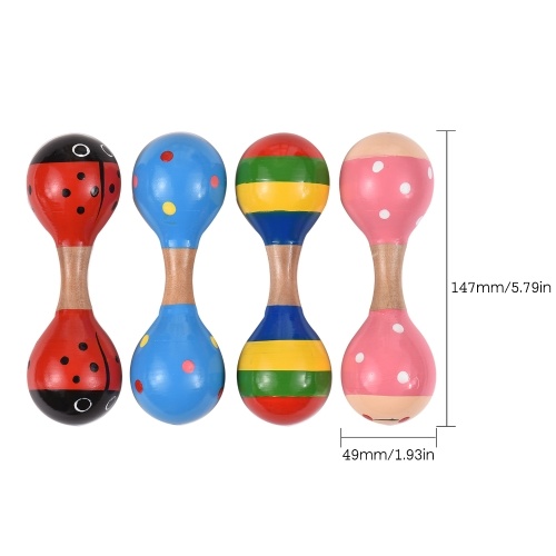 4pcs Wooden Maracas Mini Shaker Baby Rattles for Kids Cute Colorful Musical Instrument Toys 