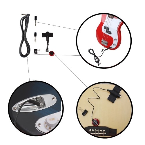

Universal String Instrument Pickup Set with Pickup + 6.35mm Audio Cable + 2pcs 6.35mm to 3.5mm Adapters + Metal Clip for Guitar Violin Ukulele Musical Instrument Accessories