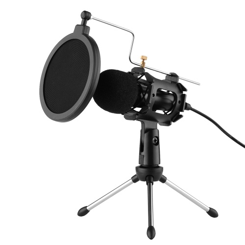 Video Microphone Kit with Mini Microphone Tripod Shock Mount Pop Filter Windshield Adapter Cable 3.5mm Plug