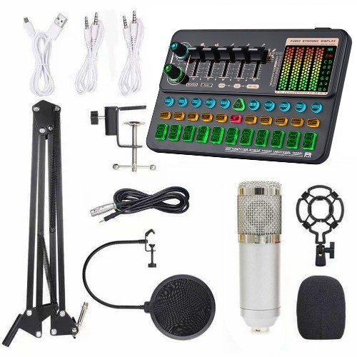 

Multifunctional Live SK500 Sound Card and BM800 Suspension Microphone Kit Broadcasting Recording Condenser Microphone Set Intelligent Voice Changer Device Audio Mixer for Computers and Mobilephone