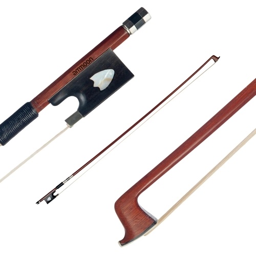 ammoon 4/4 Violin Fiddle Bow Brazilwood Round Stick Leather Thumb Grip Ebony Frog Horsetail Hair Well Balanced