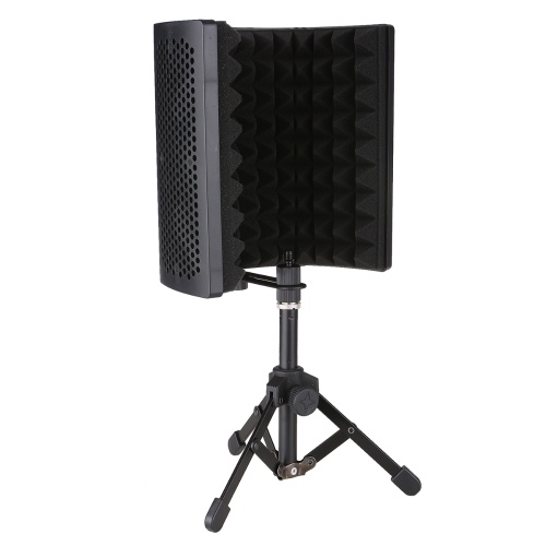 Microphone Isolation Screen with High-Density Absorbing Sponge 3-Panel Foldable Windshield Mini Wind Screen Board Sound Insulation Cover for Recording Studio Sound Absorbing Recording Equipment with Stand 