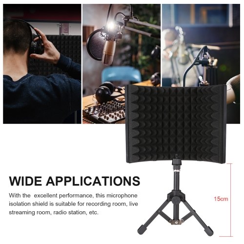 Microphone Isolation Screen with High-Density Absorbing Sponge 3-Panel Foldable Windshield Mini Wind Screen Board Sound Insulation Cover for Recording Studio Sound Absorbing Recording Equipment with Stand 