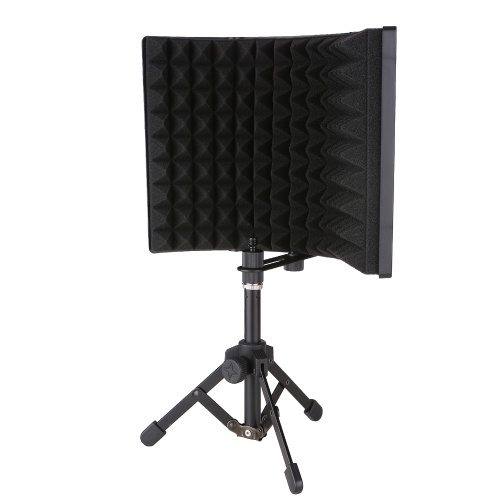 Microphone Isolation Screen with High-Density Absorbing Sponge 3-Panel Foldable Windshield Mini Wind Screen Board Sound Insulation Cover for Recording Studio Sound Absorbing Recording Equipment with Stand 