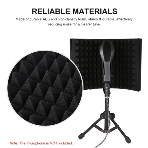 Microphone Isolation Screen with High-Density Absorbing Sponge 3-Panel Foldable Windshield Mini Wind Screen Board Sound Insulation Cover for Recording Studio Sound Absorbing Recording Equipment with Stand 
