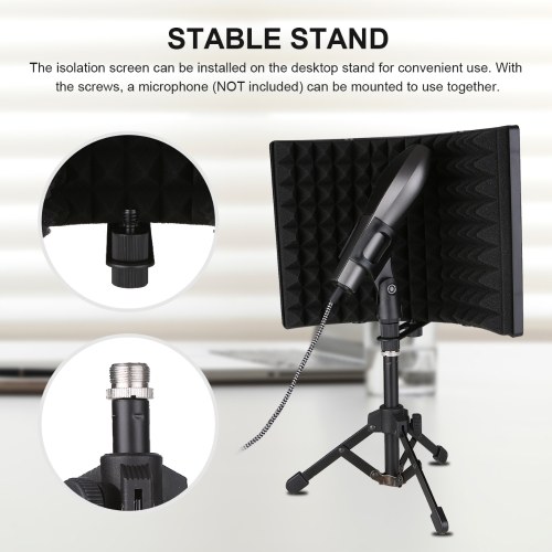 Microphone Isolation Screen with High-Density Absorbing Sponge 3-Panel Foldable Windshield Mini Wind Screen Board Sound Insulation Cover for Recording Studio Sound Absorbing Recording Equipment with Stand 