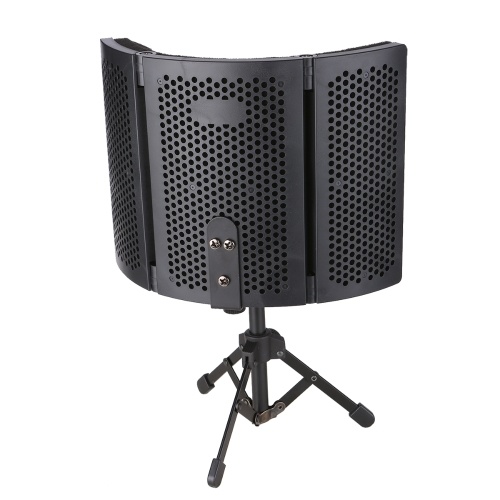 Microphone Isolation Screen with High-Density Absorbing Sponge 3-Panel Foldable Windshield Mini Wind Screen Board Sound Insulation Cover for Recording Studio Sound Absorbing Recording Equipment with Stand 