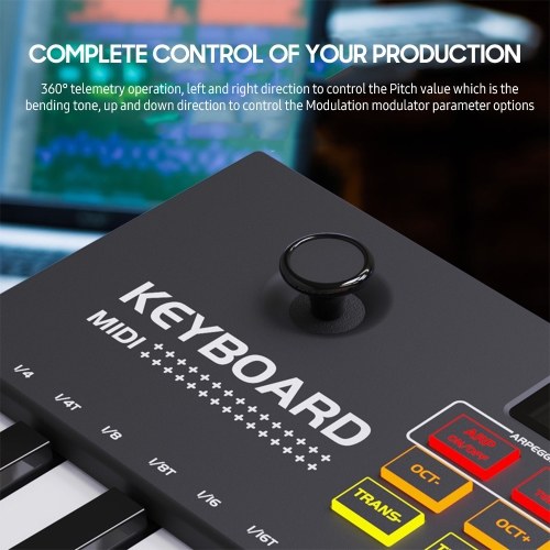

25-Key MIDI Keyboard Controller With 8 Backlit Drum Pads 8 Knobs