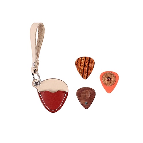 Guitar Picks Plectrum Holder Bag Echtes Leder mit 3 Stück Picks