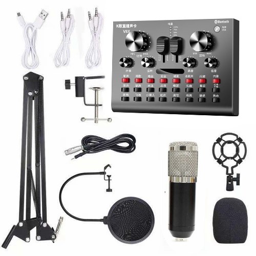 

Multifunctional Live V8X Sound Card and BM800 Suspension Microphone Kit Broadcasting Recording Condenser Microphone Set Intelligent Audio Mixer Sound Card for Computers and Mobilephone