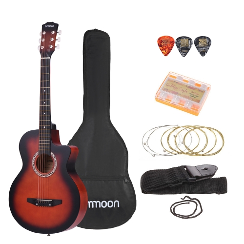 

ammoon 38" 6-String Cutaway Folk Acoustic Guitar with Bag Strap String Tuner Pick for Beginners Music Lovers Students