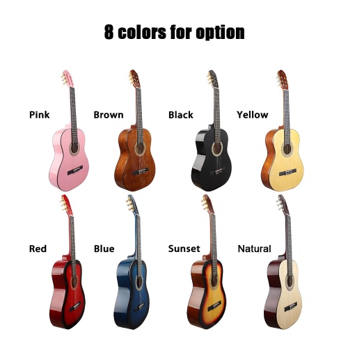 

39" 6-String Solid Wood Basswood Classical Guitar 19 Frets Nylon Copper Alloy String for Music Lover Student Beginner