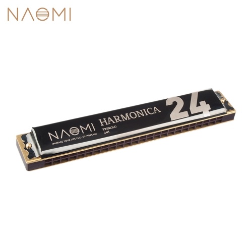 NAOMI 24穴Tremolo Harmonica鍵付きCステンレス鋼口オルガンハーモニカ付きケース管楽器ブラック