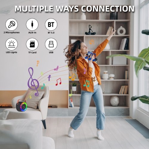 L2 Mini Karaoke Machine Wireless Microphone and Speaker Set with 2 Microphone LED Color Light 