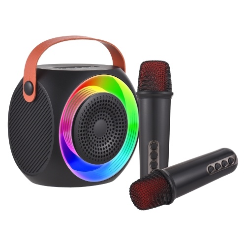 L2 Mini Karaoke Machine Wireless Microphone and Speaker Set with 2 Microphone LED Color Light 