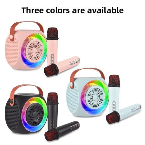 L2 Mini Karaoke Machine Wireless Microphone and Speaker Set with 2 Microphone LED Color Light