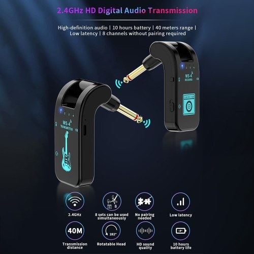 WS-4 2.4G Wireless Guitar System with Rechargeable Transmitter and Receiver 