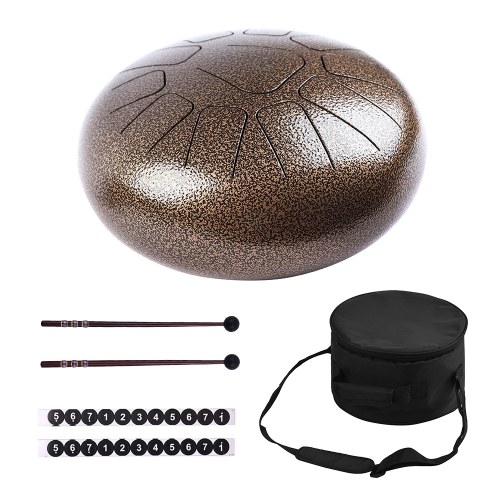 10 Inch Steel Tongue Drum Handpan Drum Hand Drum 11 Tones Percussion Instrument with Drum Mallets Carry Bag Note Sticks
