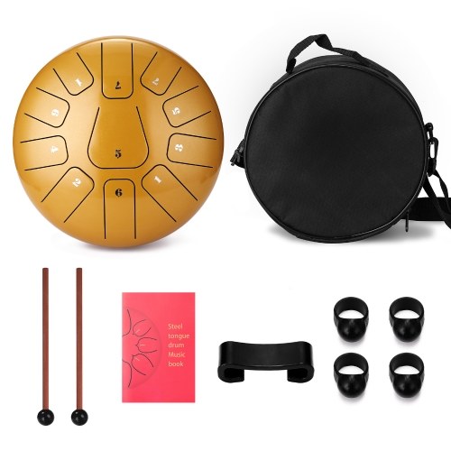 

10 inch 11 Tone Steel Tongue Drum Hand Pan Drums with Drumsticks Percussion Musical Instruments