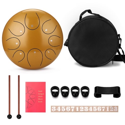 

10 inch 8 Tone Steel Tongue Drum Hand Pan Drums with Drumsticks Percussion Musical Instruments
