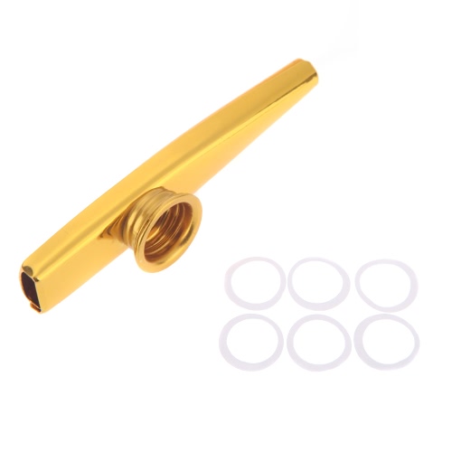 Golden Kazoo Aluminum Alloy Metal with 5pcs Flute Diaphragm Gift for Kids Music Lovers