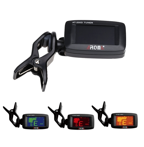 Andoer Aroma AT-200D Clip-on Tuner Electrique Trois Couleurs Ecran  Rétro-Eclairé pour Guitare Basse Chromatique Ukulélé Universel Portable