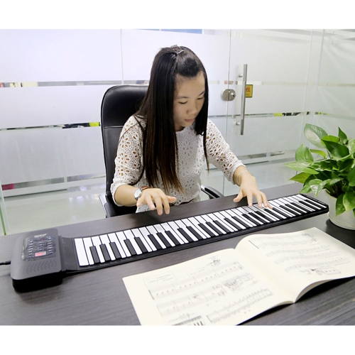 Portable 61 Keys Silicone Flexible Roll Up Piano Foldable Keyboard Hand-rolling Piano with Battery USB Cable (US plug)