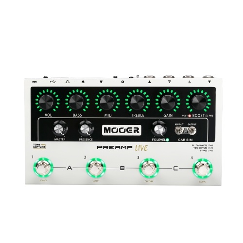 MOOER PREAMP LIVE Professional Digital Preamp Pedal Preamplifier12 Channels Pre & Post Booster 3-Band EQ Speaker Cabinet Simulation with MIDI IN/OUT XLR Output